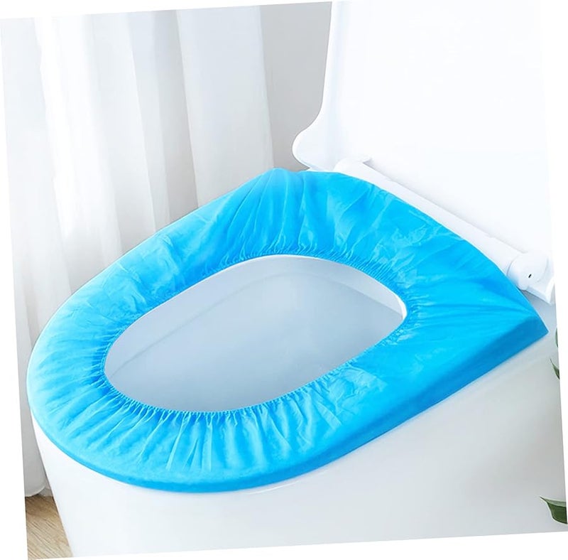 قماش أزرق غير منسوج وسادة مقعد مرحاض سميكة غطاء وسادة مستدير ناعم بساط حمام 50 قطعة - Image 5